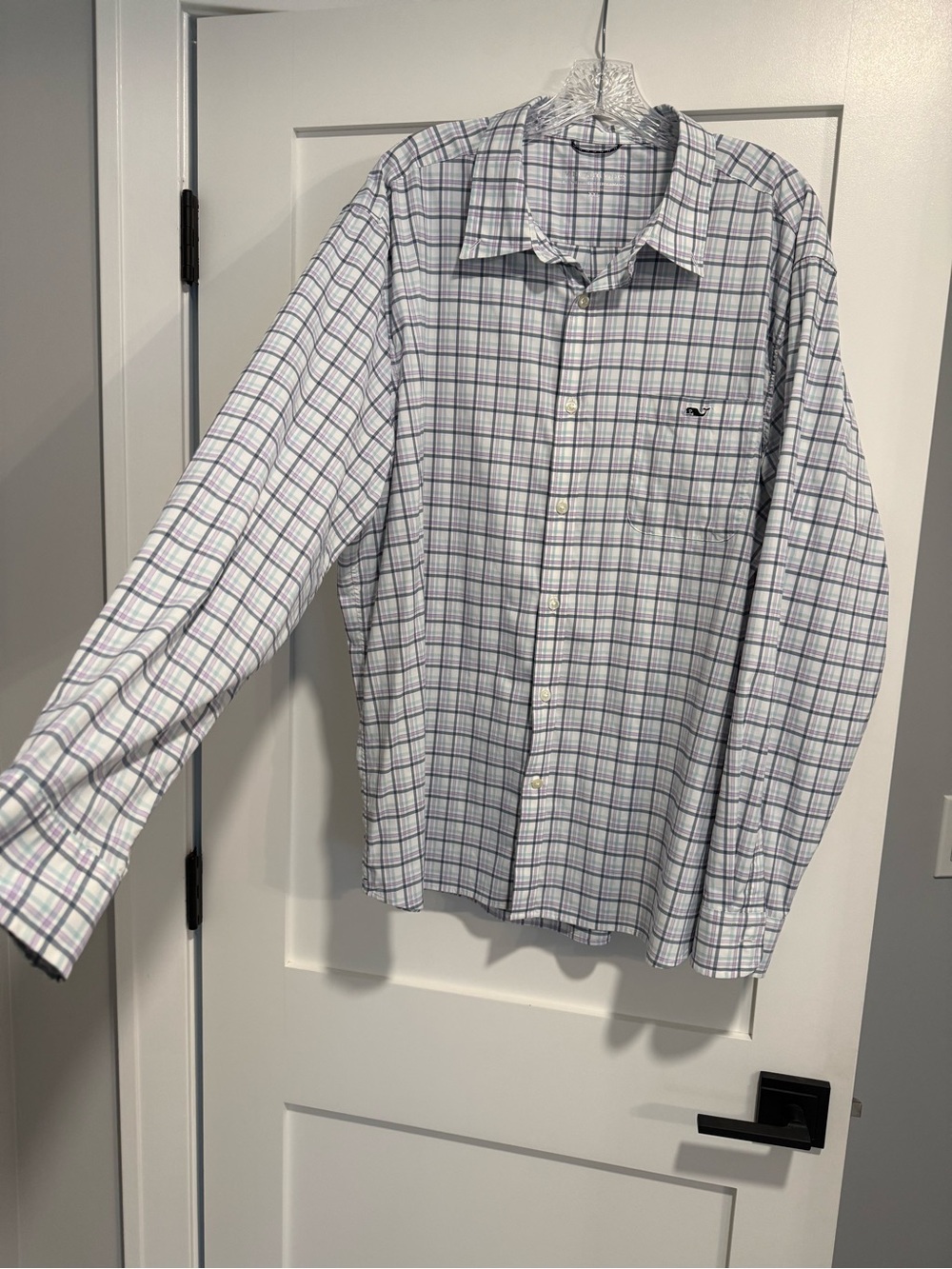 Vineyard Vines Button-Down Shirt with White Blue & Light Purple Plaid, XXL NWOT